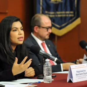 La Magistrada Ana María Ibarra Olguín y el Magistrado Froylán Borges Aranda en la ponencia "El Derecho de los Jueces", del Centro de Estudios Constitucionales de la Suprema Corte de Justicia de la Nación.
